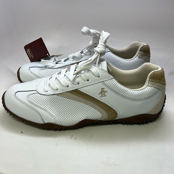 Men’s Original Penguin by Munsingwear Lace Up Shoes Size 11.5 White/Tan NIB - Picture 1 of 12